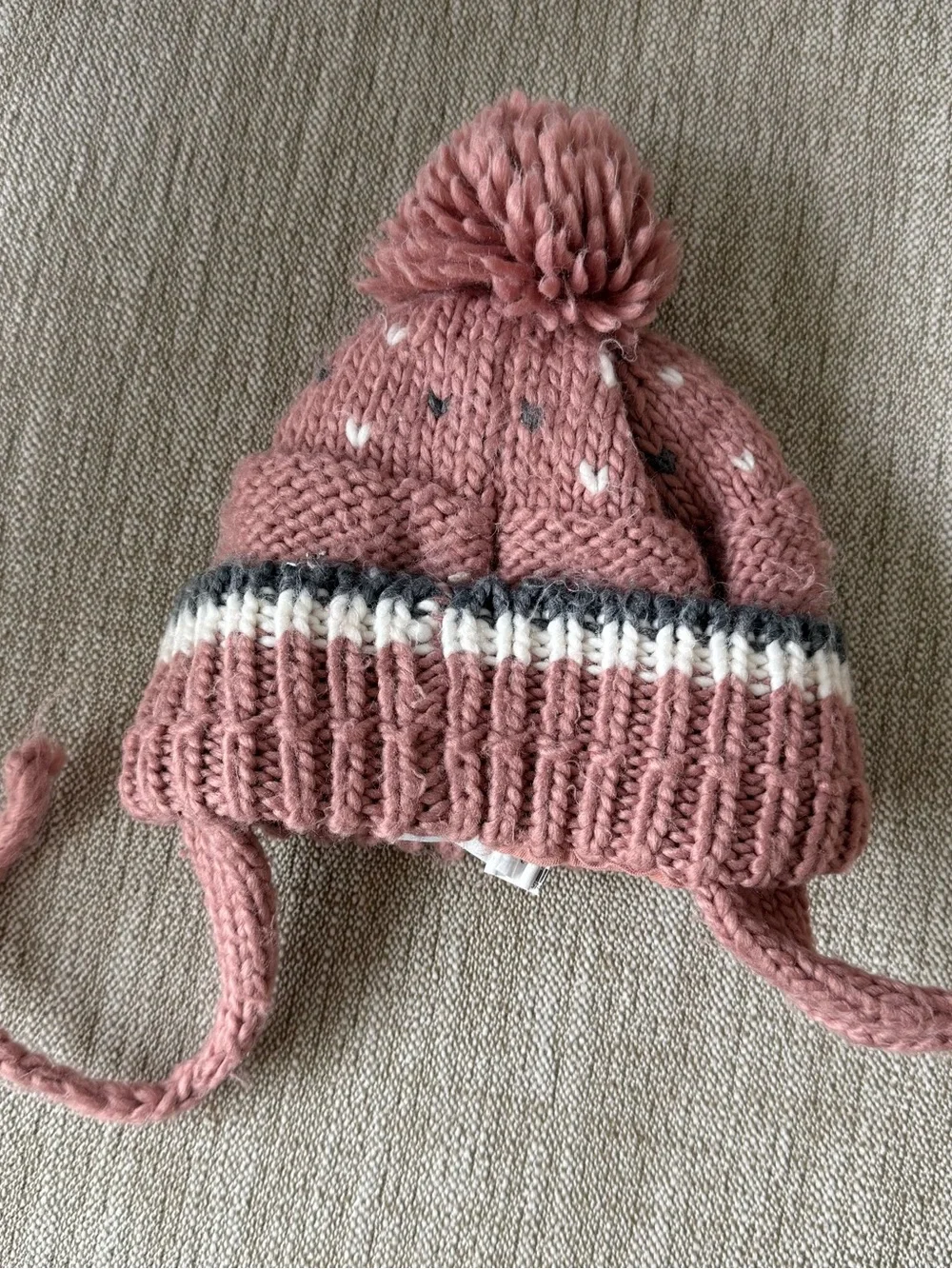 Zara Kids Rose Pink Knit Bear Pom Pom Earflap Hat